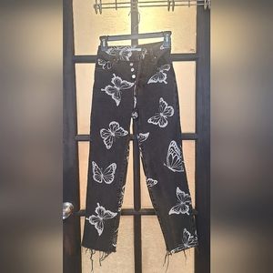 EUC PacSun Butterfly High-waisted Cropped Straight Leg Jeans